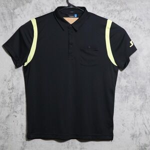 J.Lindeberg Polo Shirt Mens XXL Black Yellow Dolph Slim TX Jersey Preppy Golf
